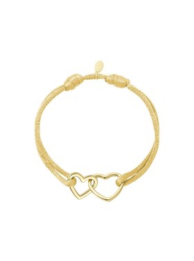 Gold Double Heart Satin Bracelet / Beige