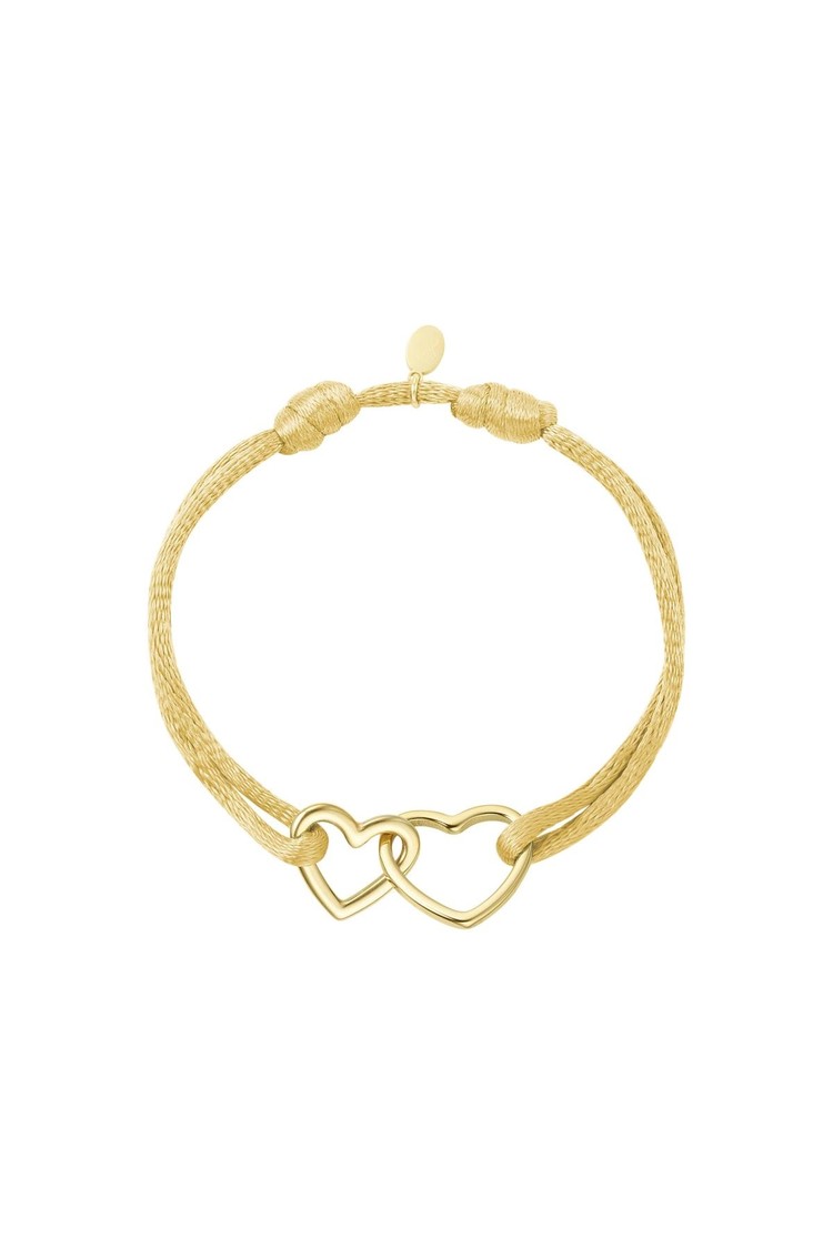 Gold Double Heart Satin Bracelet / Beige