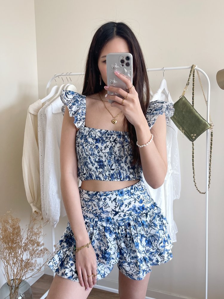 Lili Smock Crop Top /  Blue