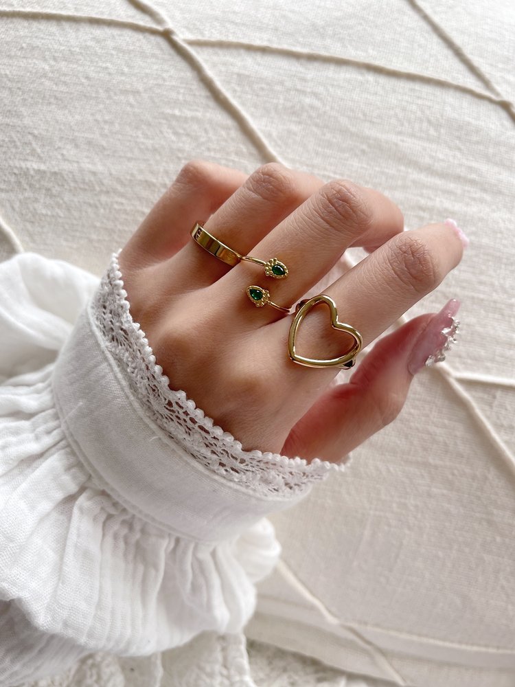Gold Gemstone Wrap Ring / Green