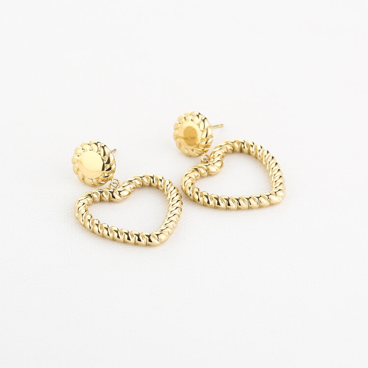 Gold Heart Twist Earrings