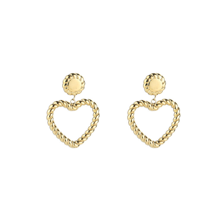 Gold Heart Twist Earrings