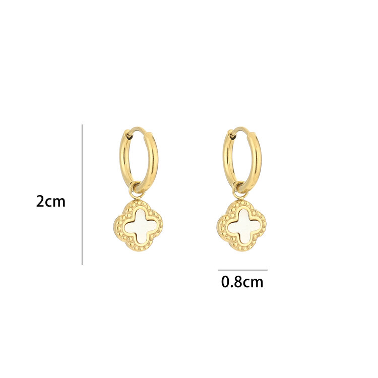 Gold Vintage Clover Earrings / White