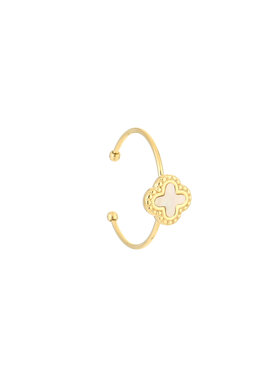 Gold Vintage Clover Ring / White