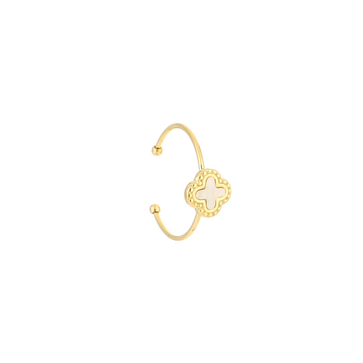 Gold Vintage Clover Ring / White