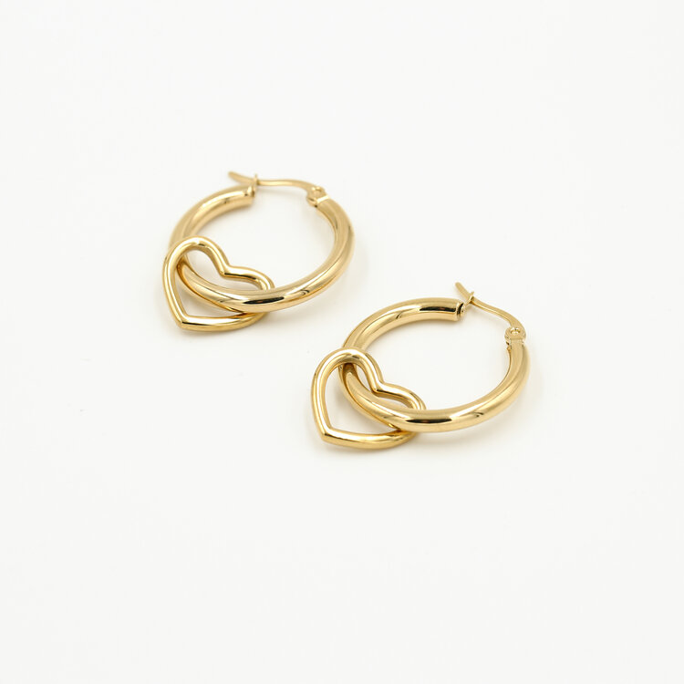 Gold Pierced Heart Hoop Earrings