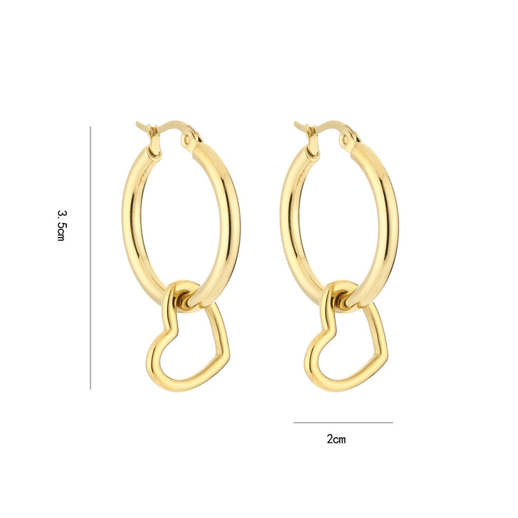 Gold Pierced Heart Hoop Earrings