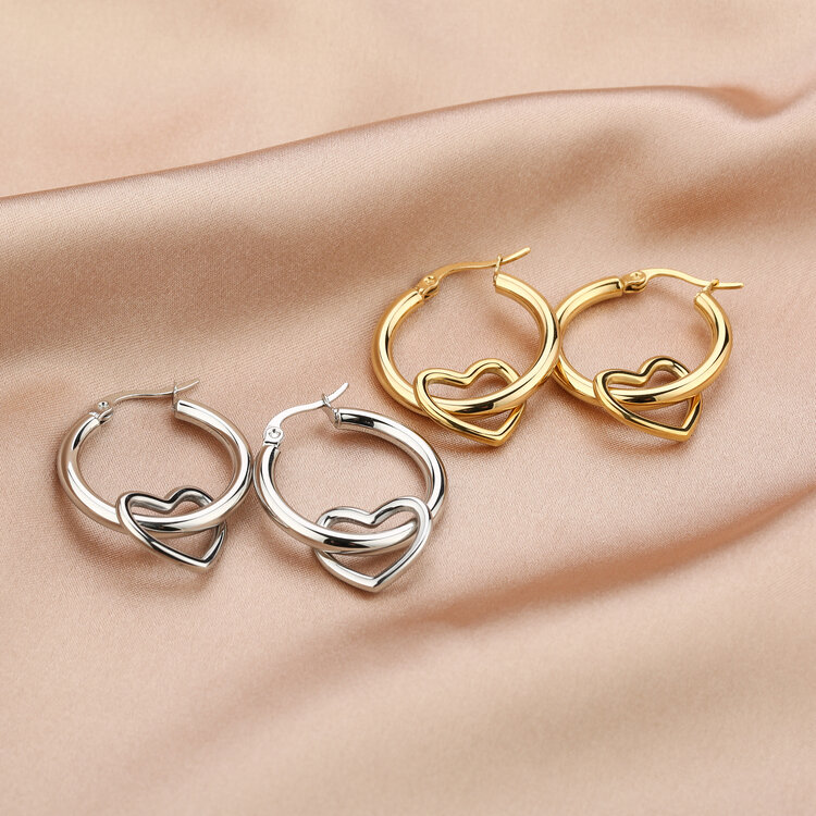 Gold Pierced Heart Hoop Earrings