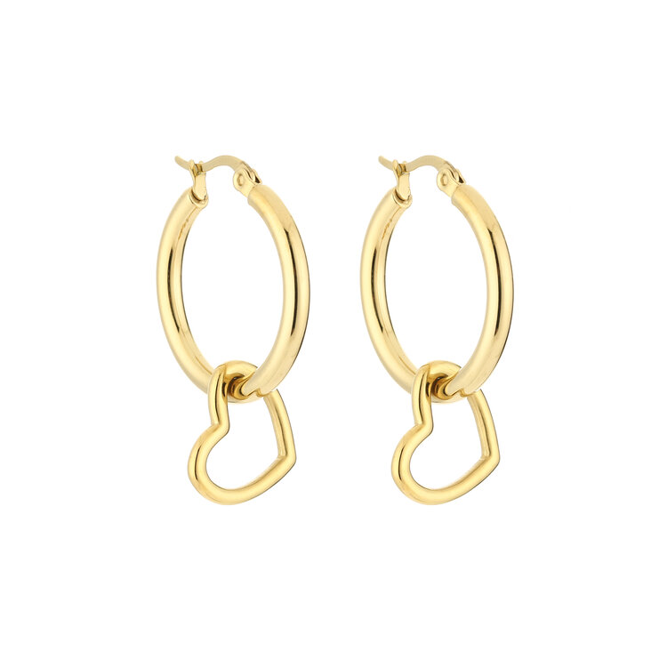 Gold Pierced Heart Hoop Earrings