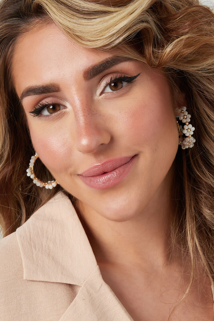 Gold Flower Beads Party Earrings / Blue Small