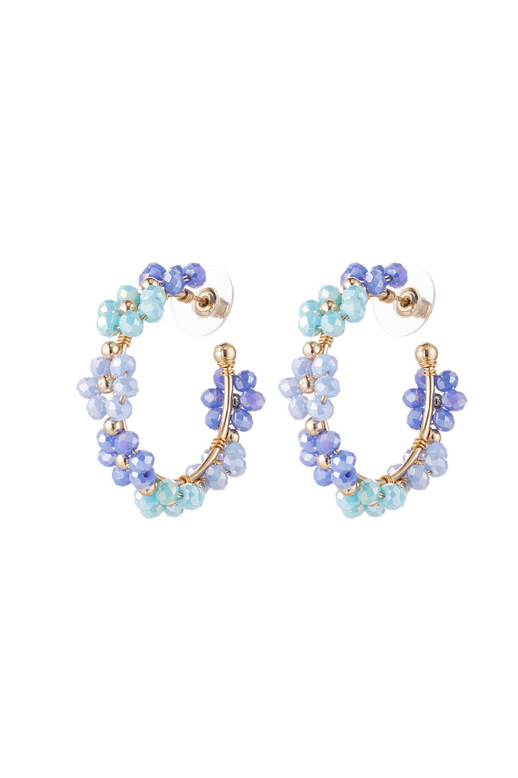 Gold Flower Beads Party Earrings / Blue Small