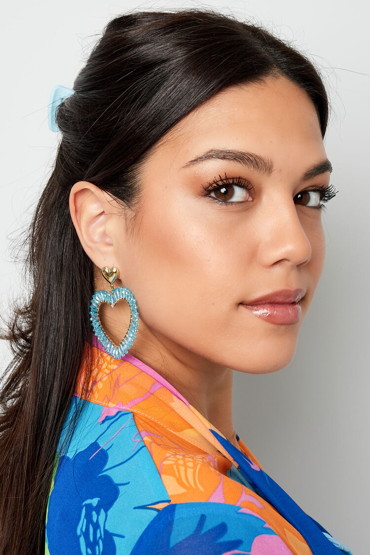 Gold Layered Heart Beads Earrings / Blue