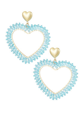 Gold Layered Heart Beads Earrings / Blue