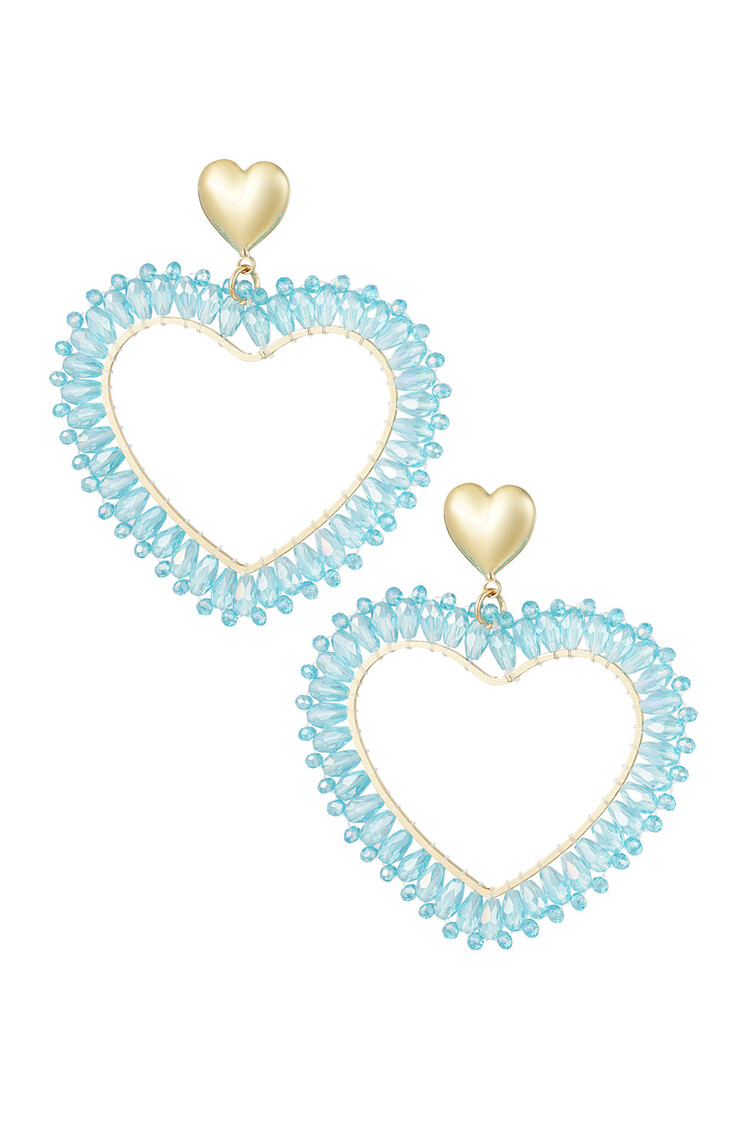 Gold Layered Heart Beads Earrings / Blue