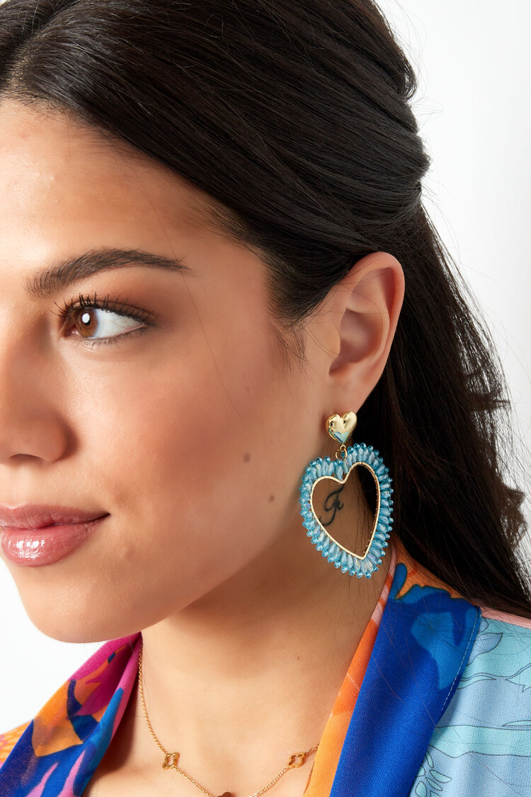 Gold Layered Heart Beads Earrings / White