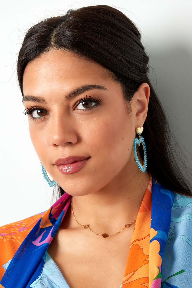 Gold Layered Heart Beads Earrings / White