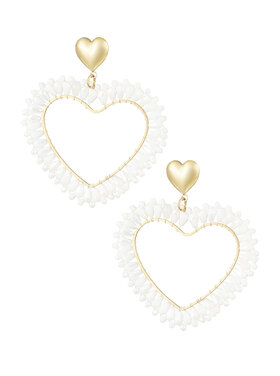 Gold Layered Heart Beads Earrings / White