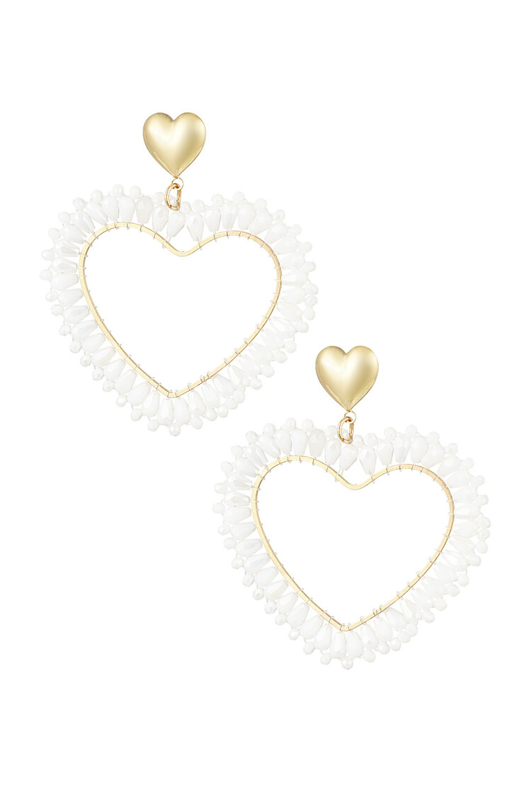 Gold Layered Heart Beads Earrings / White