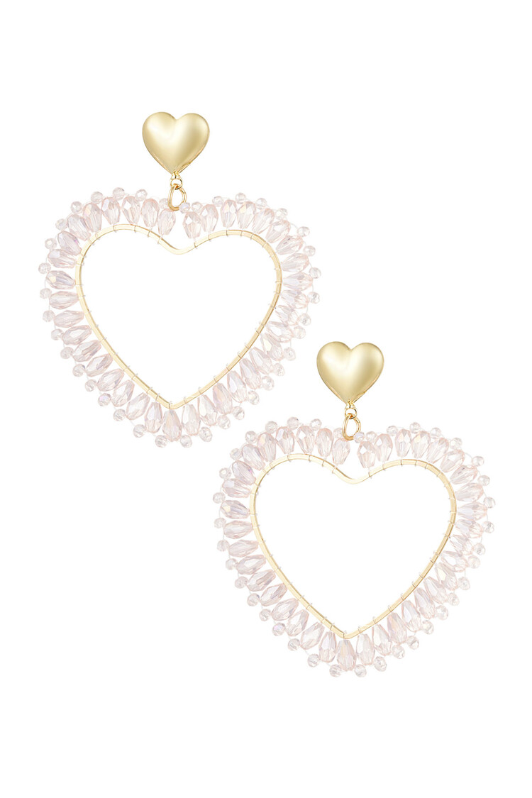 Gold Layered Heart Beads Earrings / Pink