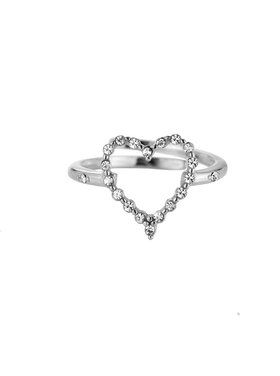 Silver Hollow Heart Diamond Ring