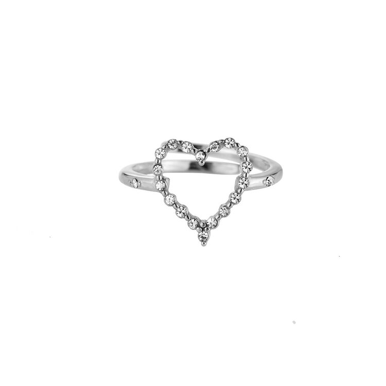 Silver Hollow Heart Diamond Ring