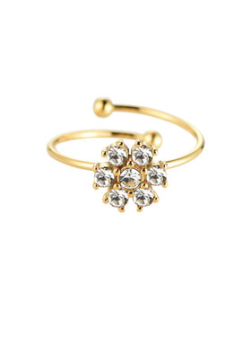 Gold Hexaflower Diamond Ring / White