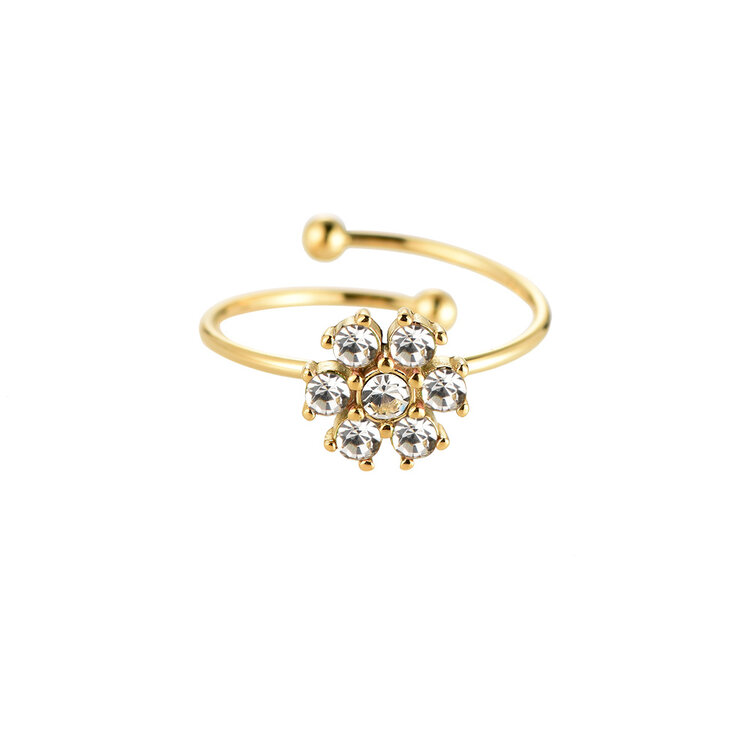 Gold Hexaflower Diamond Ring / White