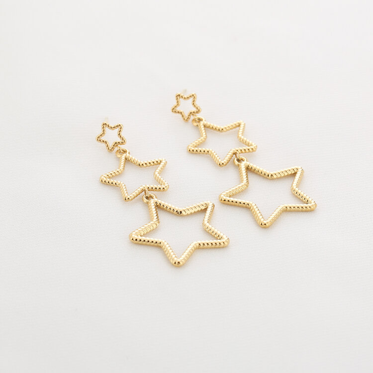 Gold Textured Star Earrings