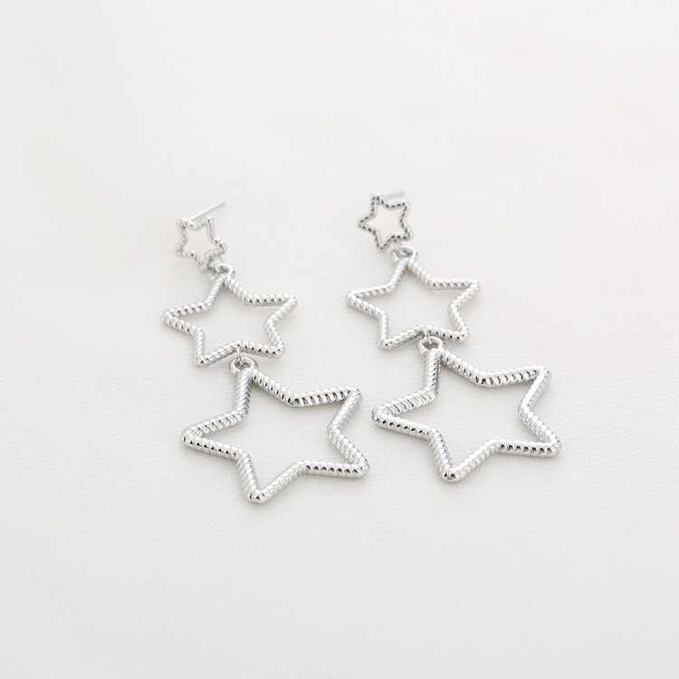 Silver Textured Star Earrings