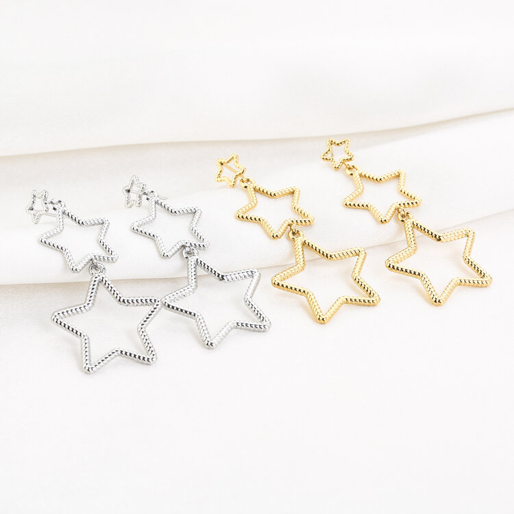 Silver Textured Star Earrings