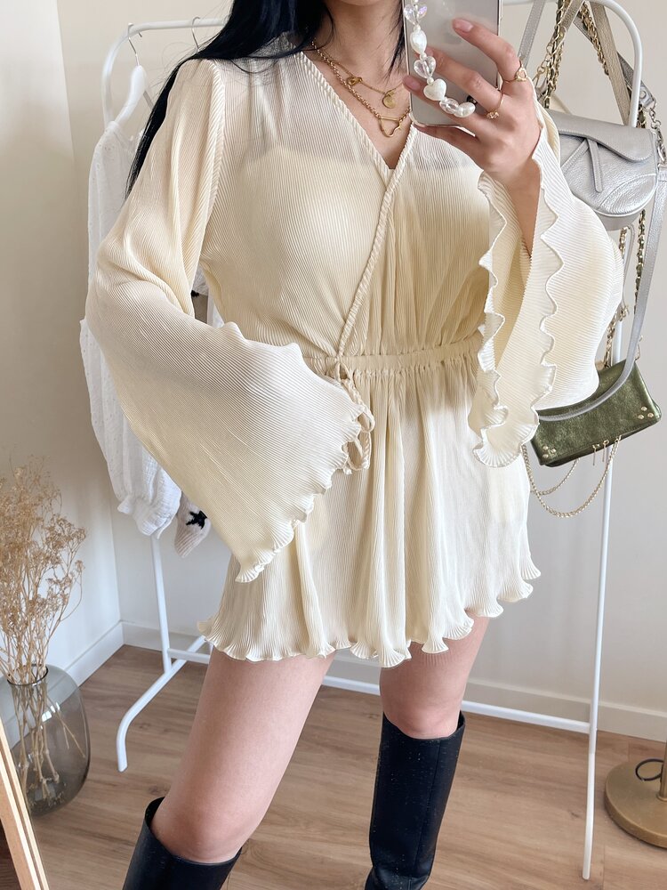 Isaura Pleated Playsuit / Cream