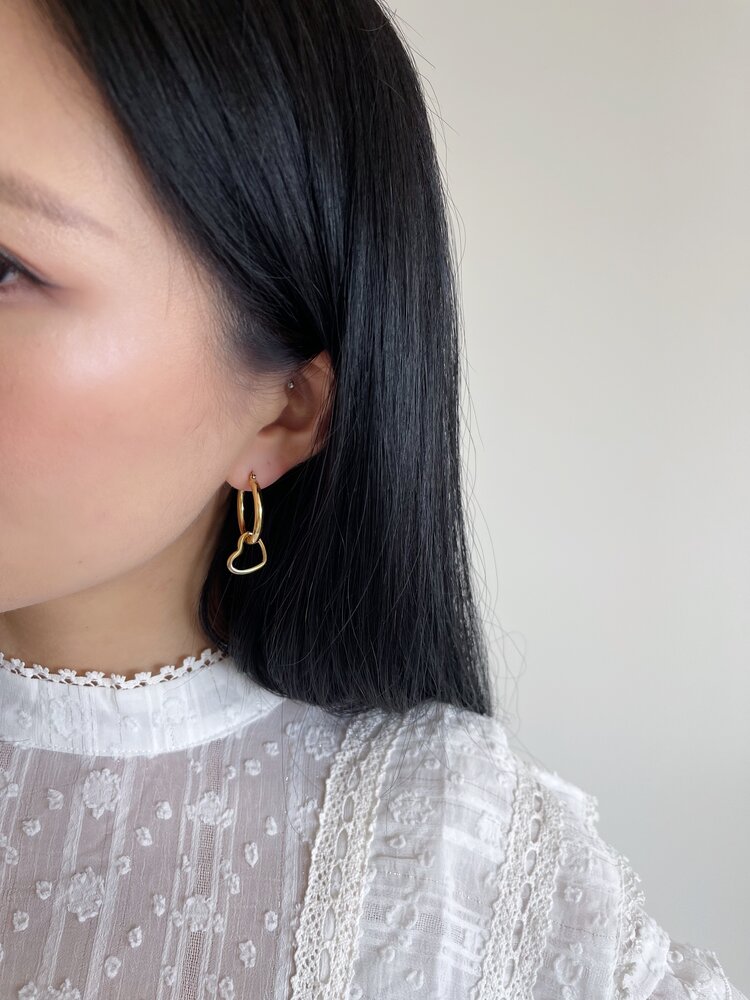 Gold Pierced Heart Hoop Earrings