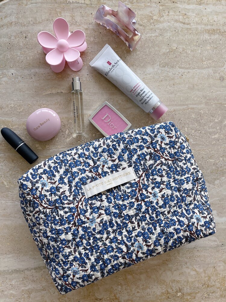 Marly Flower Toiletry Bag / Cream & Navy (Large)