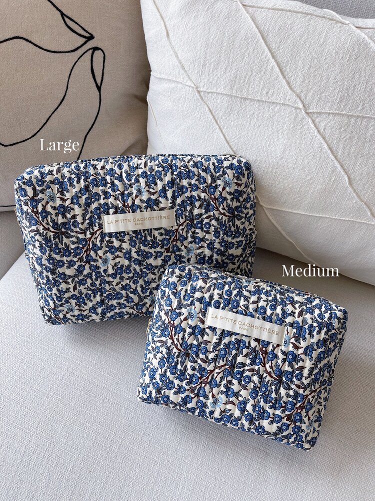 Marly Flower Toiletry Bag / Cream & Navy (Medium)
