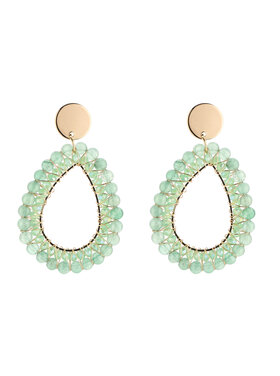 Gold Layered Drop Beads Earrings / Light Green