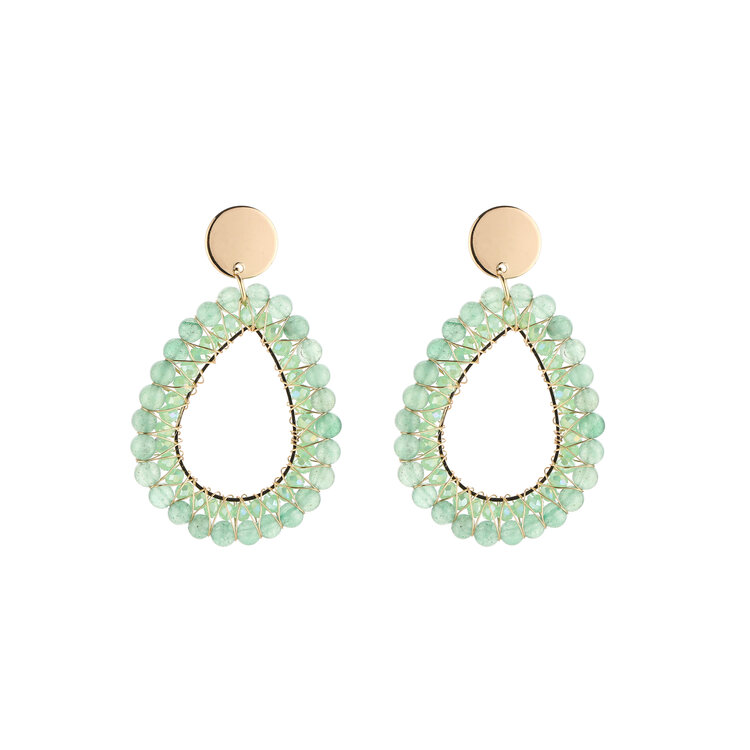Gold Layered Drop Beads Earrings / Light Green