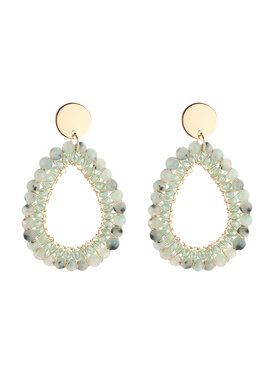 Gold Layered Drop Beads Earrings / Grey
