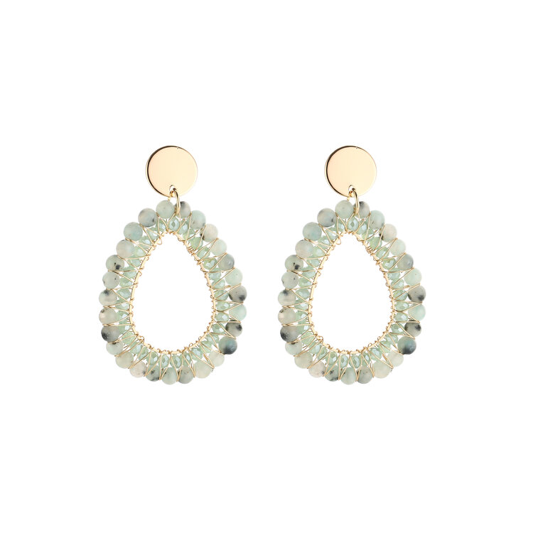 Gold Layered Drop Beads Earrings / Grey