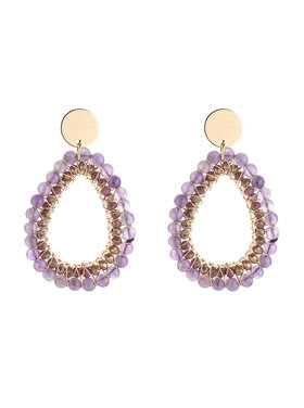Gold Layered Drop Beads Earrings / Purple