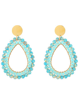 Gold Layered Drop Beads Earrings / Blue