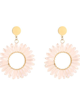 Gold Flower Crystal Beads Earrings / Pink