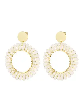 Gold Layered Beads Earrings / White