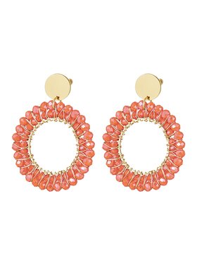 Gold Layered Beads Earrings / Coral
