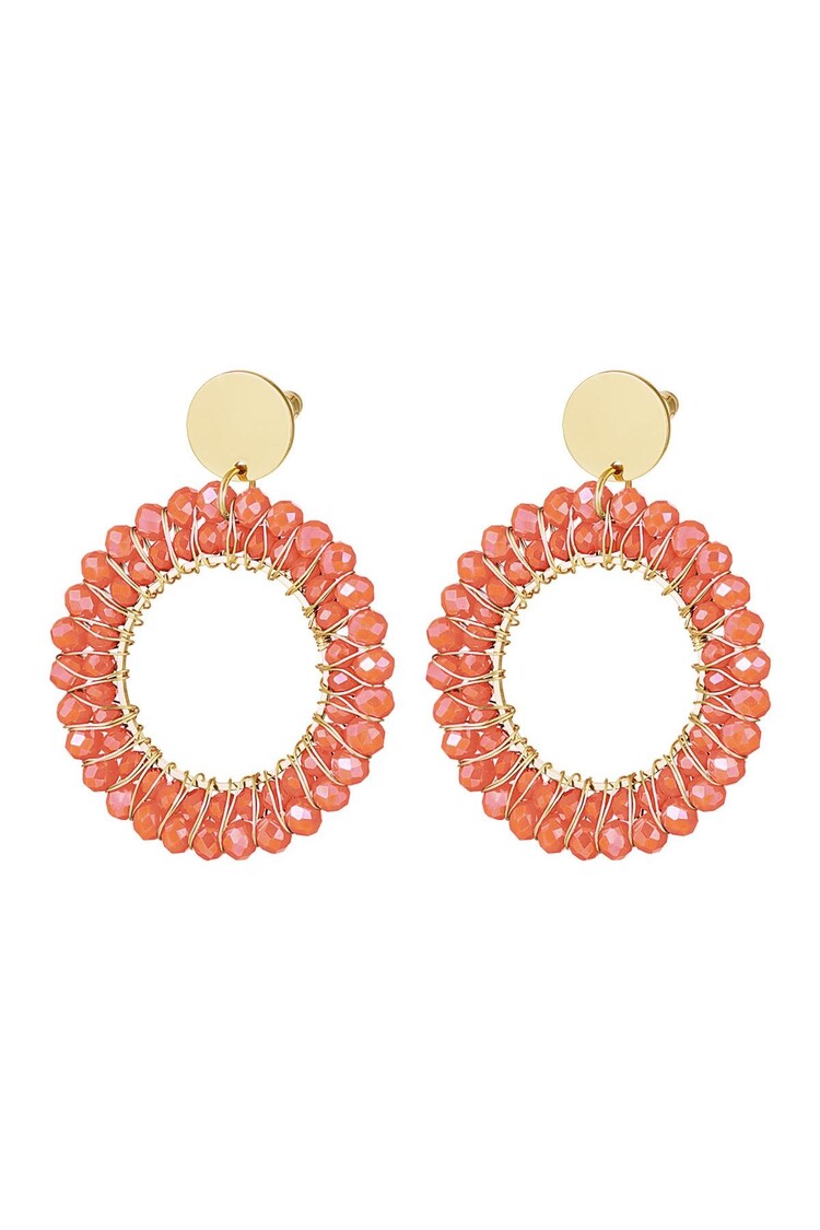 Gold Layered Beads Earrings / Coral