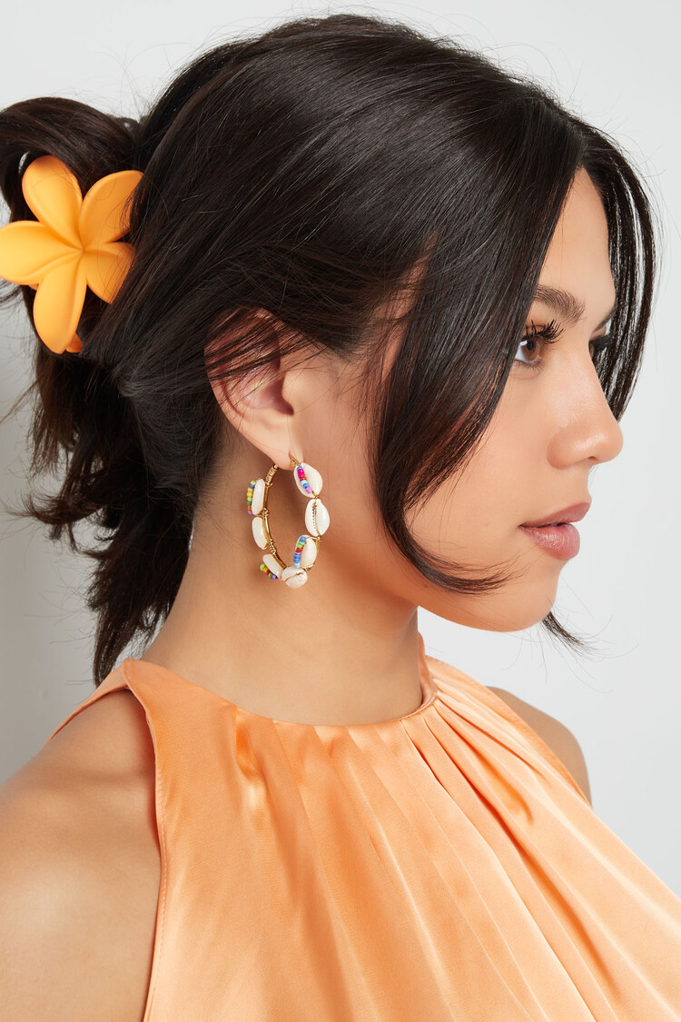 Gold Colorful Seashell Hoop Earrings