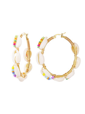 Gold Colorful Seashell Hoop Earrings