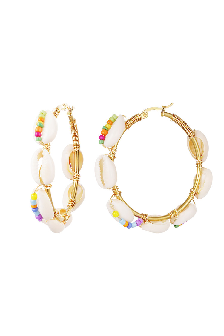 Gold Colorful Seashell Hoop Earrings