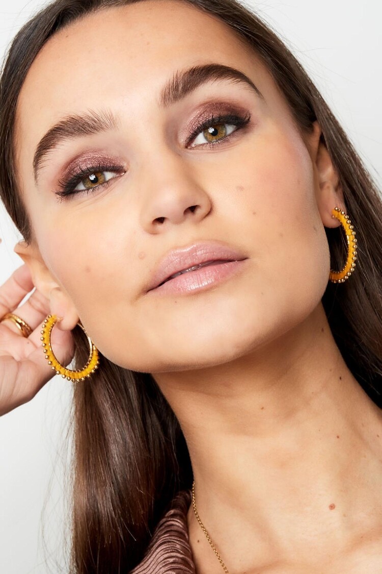 Gold Square Beads Party Earrings / Coral