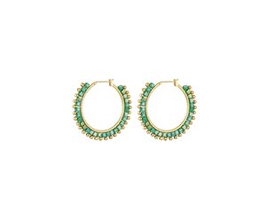 Gold Square Beads Party Earrings Green