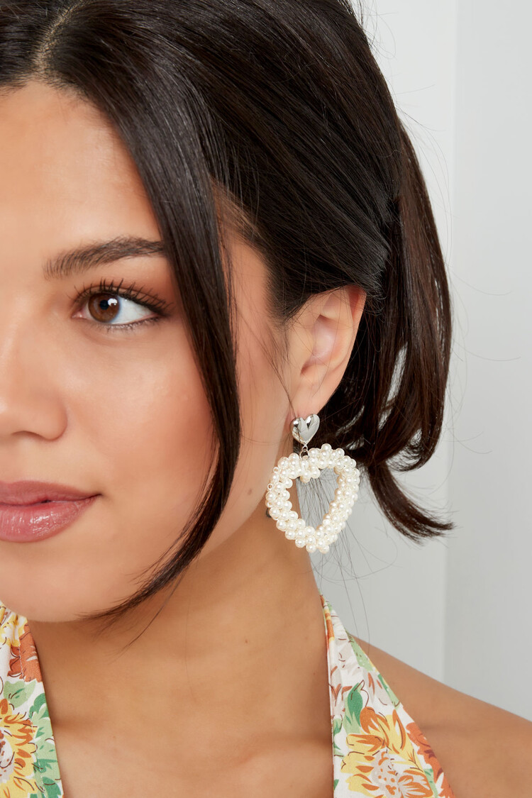 Gold Pearl Beads Heart Earrings